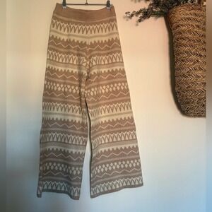 Lulus Neutral Fair Isle Knit Wide-Leg Pants | NWT | Size S